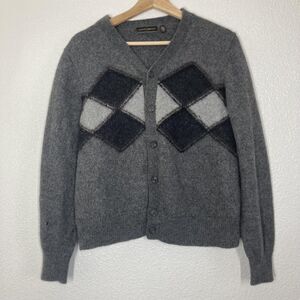 Joseph Abboud Sweater womens  Large Gray Baby Alpaca Argyle Cardigan Button Knit